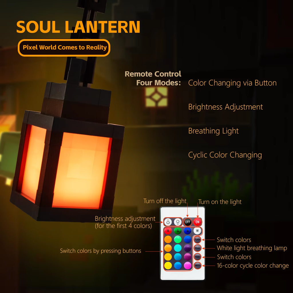 Pixel Style Portable Night Light Lantern - 16 Color Options for DIY In ...