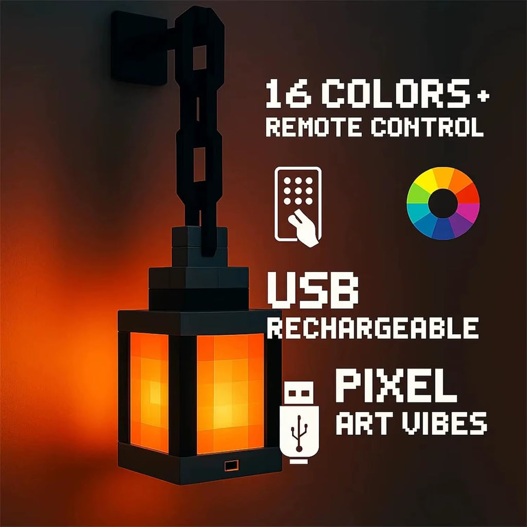 Pixel Style Portable Night Light Lantern - 16 Color Options for DIY In ...