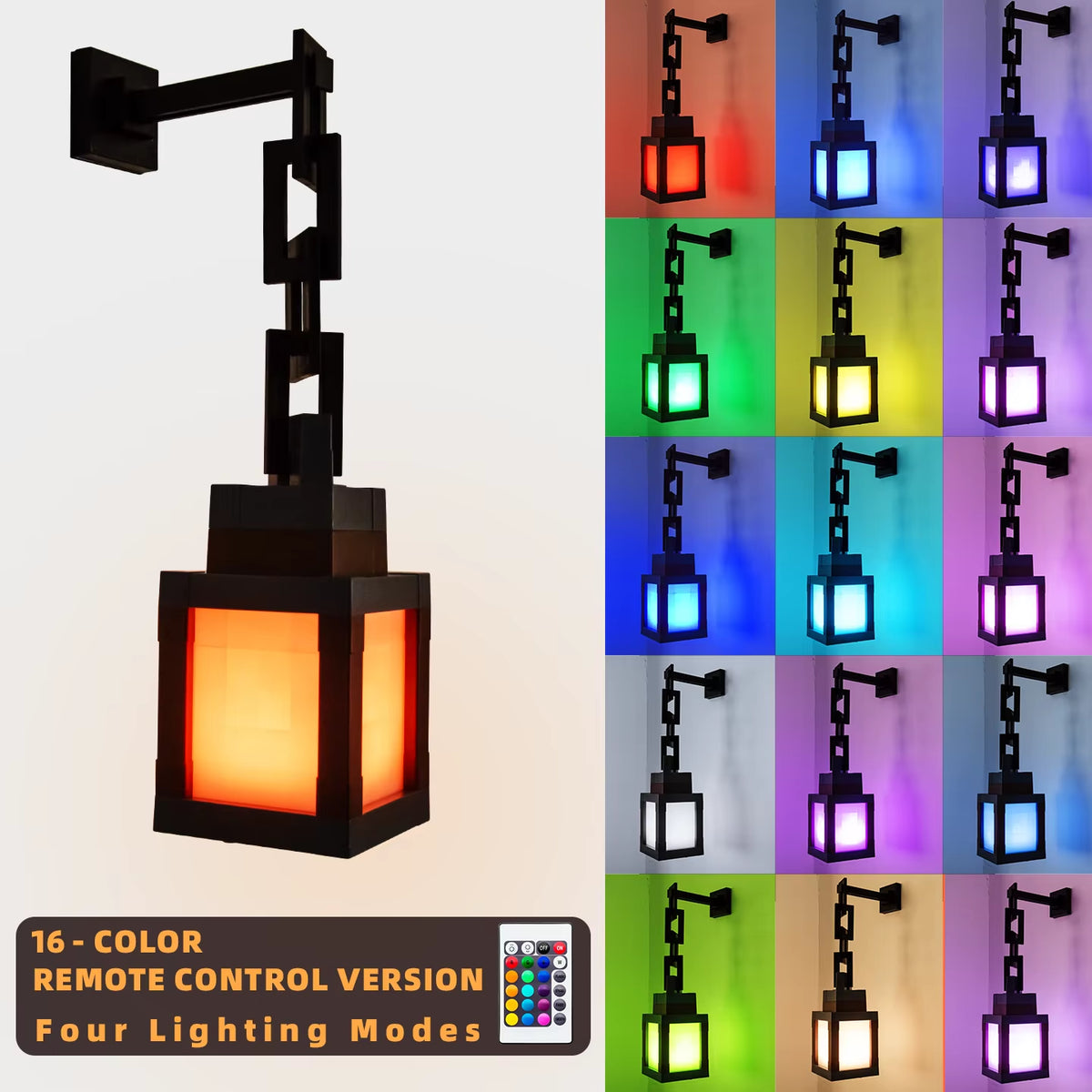 Pixel Style Portable Night Light Lantern - 16 Color Options for DIY Interior Decoration and Festive Ambiance