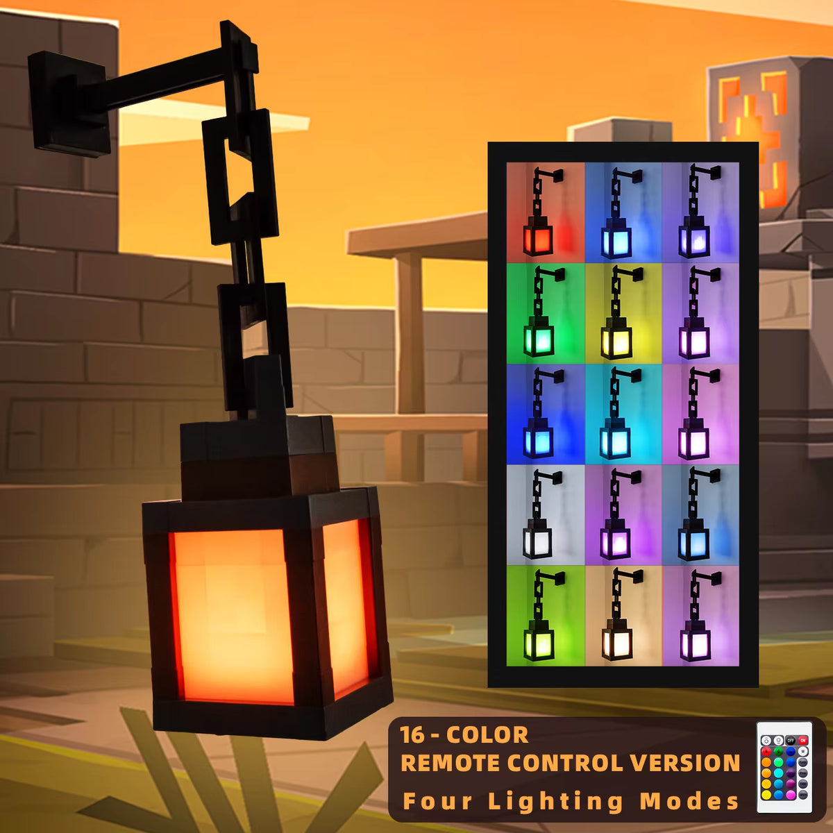 Pixel Style Portable Night Light Lantern - 16 Color Options for DIY Interior Decoration and Festive Ambiance